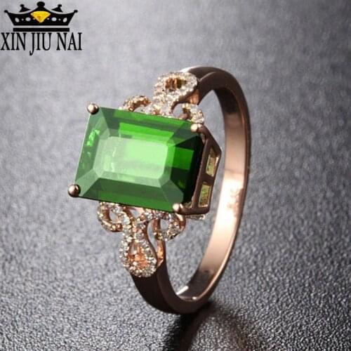 Luxury&Classic Gold Natural Emerald Green Gemstone Wedding Ring Diamond Ring For Women Fine Jewelry Valentine