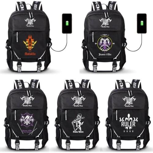 Fate Stay Night Saber Anime USB Port Backpack Boy Girls Men Women Bag Travel School Bag Teenager Laptop Book Bag Mochila