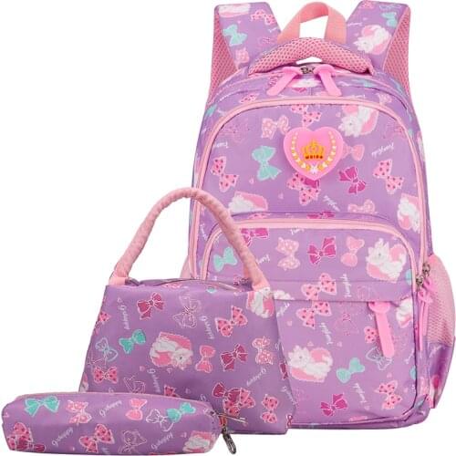 3Pcs Per Set Lovely Girl School Backpack Bow Print Nylon Waterproof Shoulder Bags For Women Large Capacity School Bags for Girl