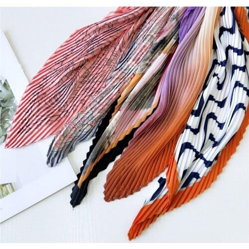 Small Square Silk Scarf Women Fashion Crinkle Crumple Satin Neck Scarves Ladies Pleated Foulard Femme Shawl Bandana Handkerchief