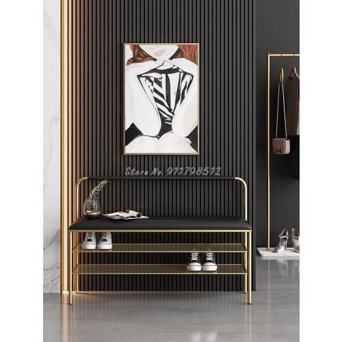 Light luxury shoe changing stool home entrance backrest shoe cabinet stool leather simple shoe rack storage hall shoe stool inte