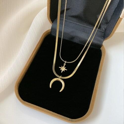 Titanium steel New fashion jewelry 2 layer Star Moon choker snake necklace nice gift for women girl