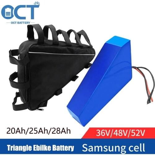 Triangle Lithium Battery 36V 48V 20Ah 52V 25Ah 28Ah Rechargeable Electric e-Bike Batteries Samsung 18650 Cell Super Powerful