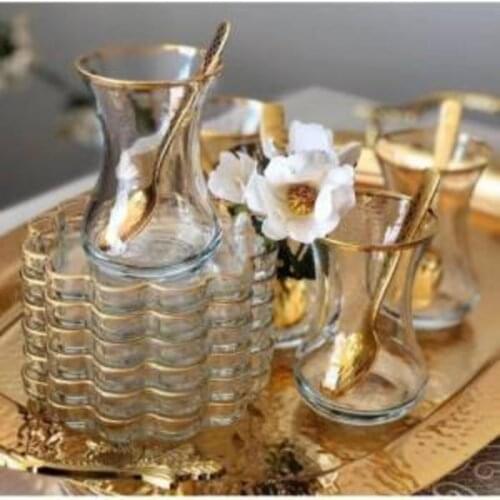 Turkish Tea Cup Pasabahce Melis Gilded 12 Piece Tea Set Turkish Arabic Russian Tea Set Five Tea Authentic Tea suits