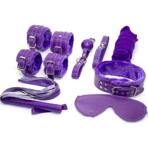Adult Game 7-pcs Set Handcuffs Gag Whip Collar Erotic Toy PU Leather Fetish Sex Bondage Restraint Sex Toy for Couple Sex Product