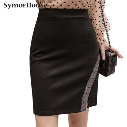 New Fashion Women Casual Mini Skirt Striped Edge Split High Waist Stretch Skirts Ladies Plus Size Office OL Pencil Skirt