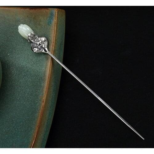 925 Sterling Silver Hair Stick Jade Michelia Alba Flower Ancient Chinese Hair Accessory Sticks Hairpin Women Luxury Jewelry