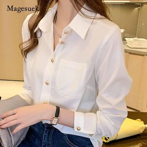 2020 Office Lady New Long Sleeve White Chiffon Blouses Women Solid Button Clothing Cardigan Women Shirts Blusas Mujer 10694