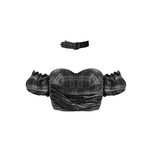 Summer Gothic Punk Women Black Plaid Tops Vintage Sexy V Collar Lady Short Sleeve Slim Fashion Cool Chic Top