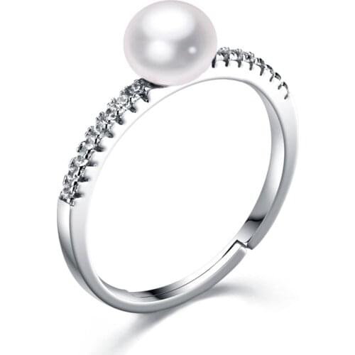 Fashion Ring Pearl Jewelry 7-8mm trendy Rings Natural Freshwater Pearl 925 Sterling Silver Jewelry For Women Gift