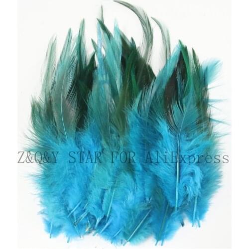 100 natural chicken feathers 4-6 inches dyed lake blue DIY craft jewelry feather