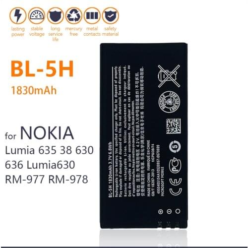 100% Genuine BL-5H Battery For Nokia Lumia 635 38 630 636 Lumia630 RM-977 RM-978 BL5H 1830mAh Phone Batteries+Tracking number