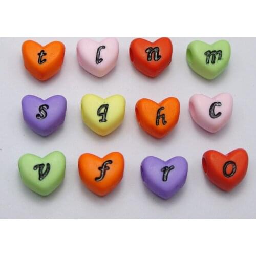 100 Assorted Colorful Acrylic Alphabet Letter Heart Pony Beads 10X11mm