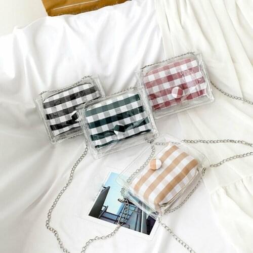 2019 Brand New Women Transparent PVC Clear Chain Jelly Bag Tote Girls Small Plaid Handbag Messenger Shoulder Bag