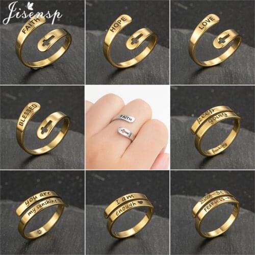 2021 Jewelry Stainless Steel Engraved Letter I am Enough Rings Punk Faith Fearless Keep Going Adjustable Ring for Women Girls