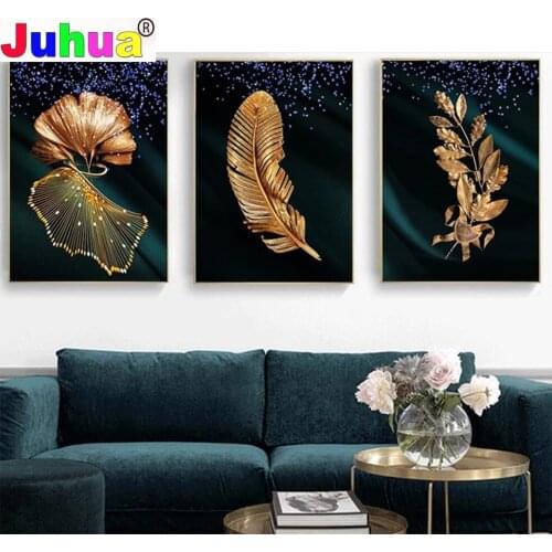 3Pcs Diamond painting Blue Green Gold Lines Wavy Geometric diamond embroidery cross stitch Modern Wall Pictures for Living Room