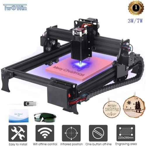 3W/7W Upgrade Laser Engraver CNC Engraving Machine DIY Router Printer Supporting Computer/Offline/Bluetooth Control Area 29*22cm