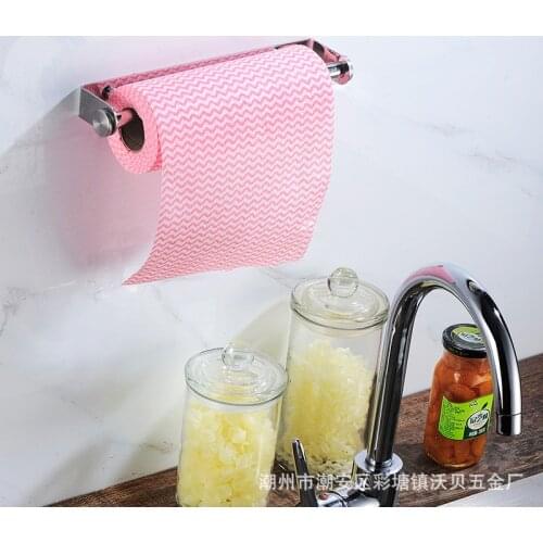 Punch-Free 304 Stainless Steel Kitchen Paper Towel Rack Cling Film Holder Bathroom Large Roll Paper Holder Toilet Simple Style