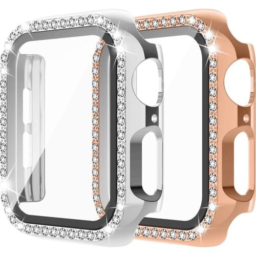 Diamond Case for Apple Watch band 44mm 42mm 40mm 38mm Bling Crystal Full Cover Protective Case PC Bumper for series 6 se 5 4 3