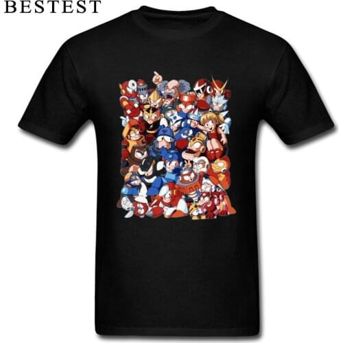 Arcade T Shirt Male 3D Cartoon Tshirt Mega Man Characters T-shirts Custom 100% Cotton Fabric Tops Clothes Black Tees Funny