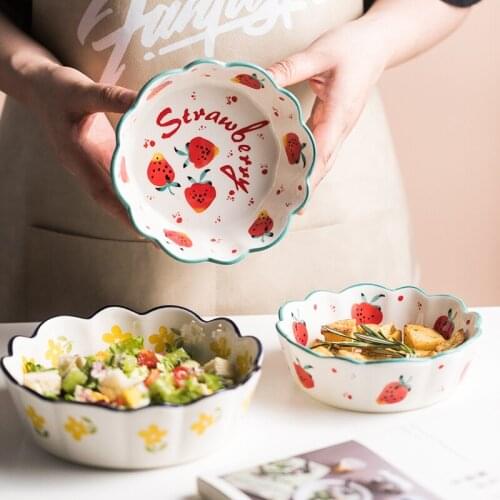 EECAMAIL Hand-painted Plate Pudding Bowl Baking Bowl Ceramic Baked Rice Bowl Salad Bowl Cereal Bowl Breakfast Bowl
