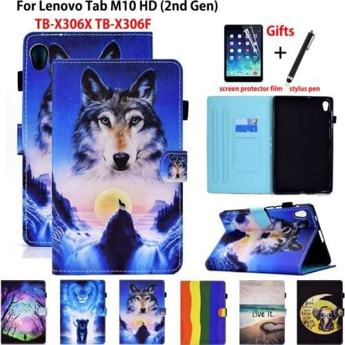 Case For Lenovo Tab M10 HD 2nd Gen TB-X306X TB-X306F 10.1" Cover Funda Tablet Auto Wake Cartoon Lion Wolf Stand Shell Capa +Gift