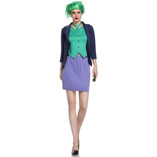 Crazy Teacher Costume women halloween carnival festival circus clown fashion Green Shirt Purple dress cosplay Witch costume