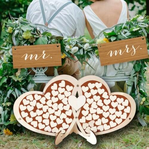 Heart shaped wooden wedding guestbook friend blessing message Personalized sign-in book Wedding birthday Guestbook decoration