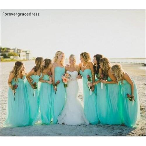 Cheap Elegant Country Style Bohemian Bridesmaid Dress Aqua A Line Garden Wedding Party Guest Maid of Honor Gown Plus Size Custom