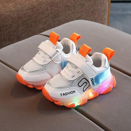 Children LED sports shoes spring autumn new boys net shoes breathable single shoes girls baby non-slip toddler shoes size 21-30