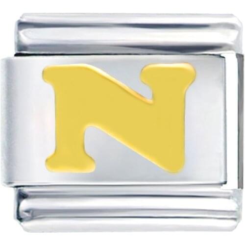 Classic 9mm modular N Alphabet Italian links Gold Plated Initial Letter N Italian charms bracelet Fit Zoppini Dropship