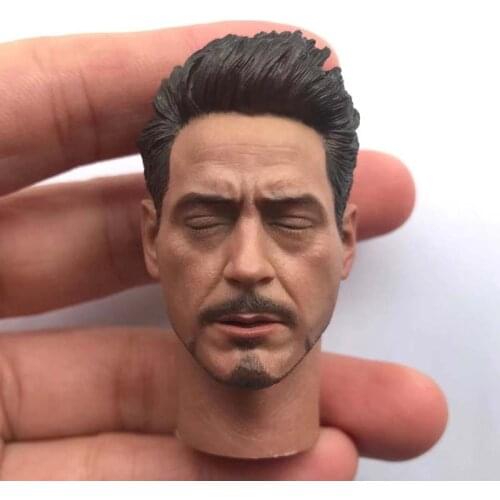 Collection 1/6 Scale Rest Tony Head Carving Closed Eyes Damage Head Carving Model Toy for 12in Action Figure