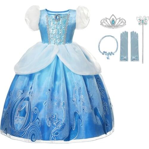 Girls Cinderella Cosplay Costume Kids Clothes For Girls Dress Baby Girl Ball Gown Princess Dresses For Birthday Party Crown Dres