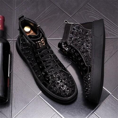 Fashion Wild Hip-Hop Gold Rivet Men High Top Shoes Sneakers Leather Casual Flats Ankle Boots Zapatillas Hombre