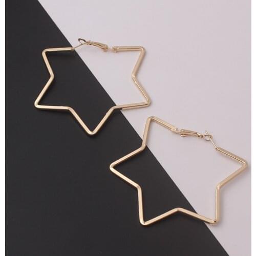 Exaggerated Big Star Hoop Earrings Hollow Geometric Statement Earrings for Women Fashion Unusual Earrings pendientes mujer