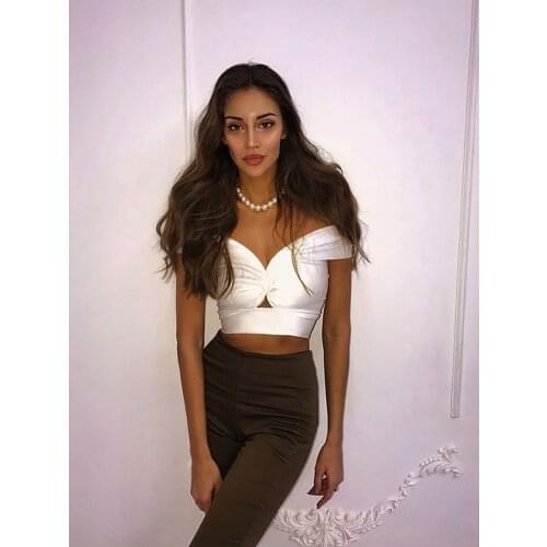 DEIVE TEGER Summer Womens Sexy V Neck Spaghetti Strap Bodycon Hollow Out Mini Bandage Crop Top Elegant Party Club Women Top