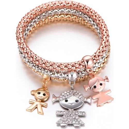 Cute Crystal Boy and Girl Charms Bracelets For Women Mix Color Popcorn Chain Bracelet Italy Fashion Jewelry Party 2019 Dropship