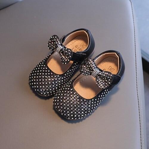 Fashion Crystal Bow Autumn Child Girl Shoe Princess Little Girls Party Shoes Leather Dress Elegant Kids Baby Shoe 2021 1-6 Years