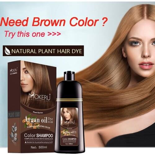 Mokeru 1pc 500ml Natural Argan Oil Essence Instant Dark Brown Hair Dye Shampoo Permanent Hair Color Shampoo for Women Fast Dye