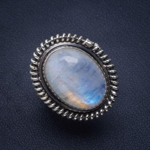 Natural Rainbow Moonstone Handmade Unique 925 Sterling Silver Ring 5.75 B1921