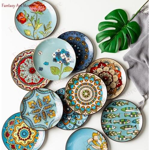 New Style Hand-painted Ceramic Plate Glaze Color Fashionable Ceramic Western Dinner Plate Decorative Plate Personalized Decor