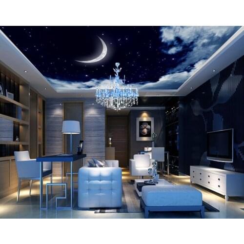 Star Moon the living room ceiling Wallpapers for living room Wallpaper 3d stereoscopic ceiling 3d wallpaper mural