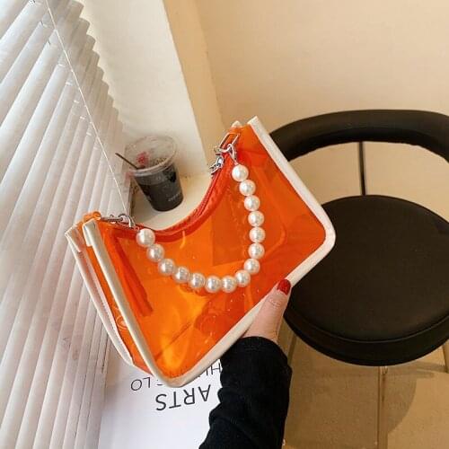 Beach transparent new jelly fashion pearl chain tide one shoulder beautiful messenger bag girl street shot bolso transparente