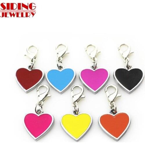 2018 New Arrival 50pcs/lot Mix Seven Color Heart Dangle Charms Lobster Clasp DIY Bracelet Necklace Pendants Jewelry Accessories