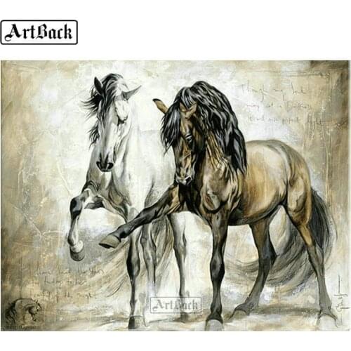Full square & round diamond painting galloping crafts diamond mosaic two horse art animal 3d diamond embroidery sticker