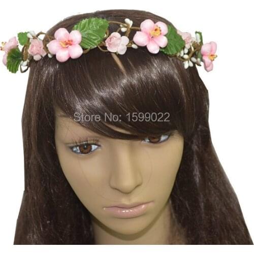 Retro Leaf Plum Blossom Bride Flower Crown Elegant Wedding Bridesmaid Headwear Bridal Adult Women Hair Jewelry Accessories Pink