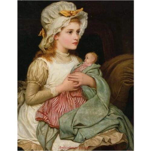 Needlework for embroidery DIY DMC High Quality - Counted Cross Stitch Kits 14 ct Oil painting - A Young Girl with Her Doll