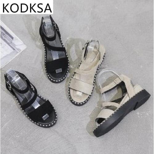 Thick-soled Sandals Female Summer 2021 New Sandals Female Flat-soled Students Korean Version Of Non-slip Roman Slope Heel Sandal