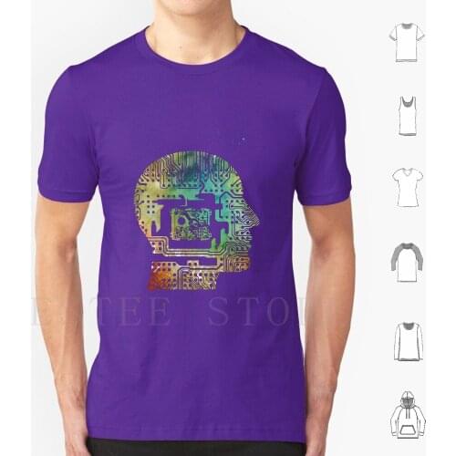 Circuit Man Head With Chip T Shirt Print Cotton Circuit Man Head With Chip Watercolor Computer Science Electronic Motherboard