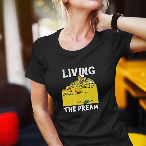 Scrooge McDuck Cartoon Pattern T Shirt Female Disney Series LIVING THE DREAM Letters Print Women T-Shirt Four Seasons Summer New